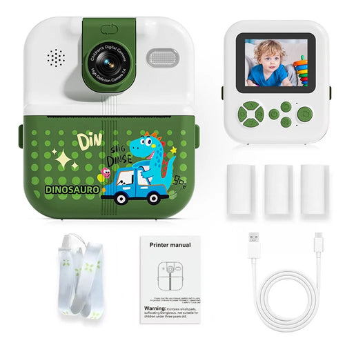 P02 Cartoon Animal Pattern 2.4 Inch IPS Screen Photo Printer APP Control Kids Camera with Rotatable Lens, Standard Version - Green - 1