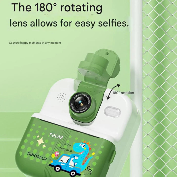 P02 Cartoon Animal Pattern 2.4 Inch IPS Screen Photo Printer APP Control Kids Camera with Rotatable Lens, Standard Version - Green - 3