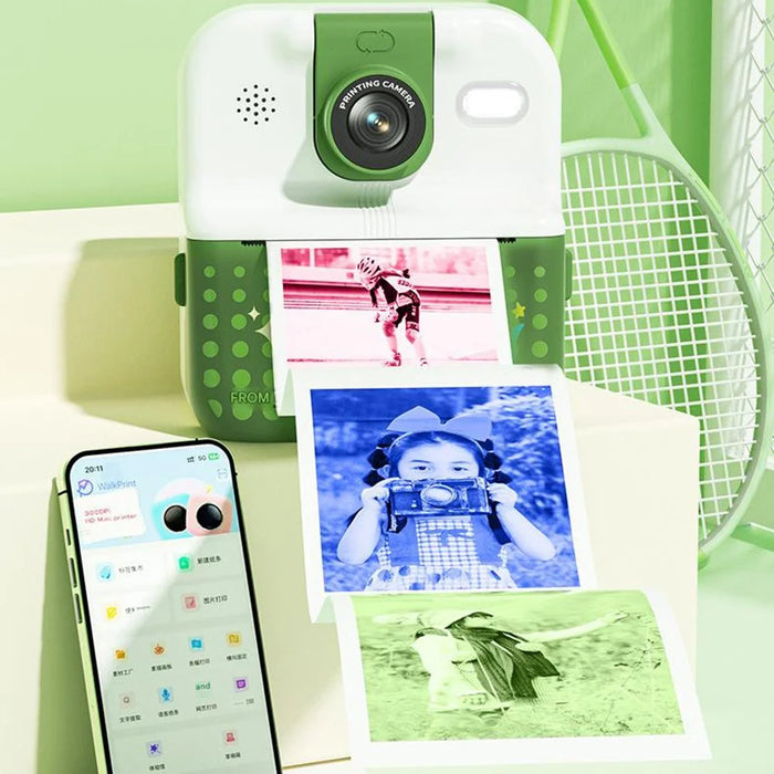 P02 Cartoon Animal Pattern 2.4 Inch IPS Screen Photo Printer APP Control Kids Camera with Rotatable Lens, Standard Version - Green - 4