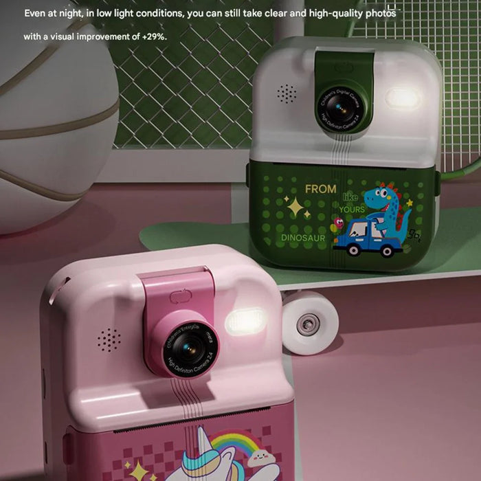 P02 Cartoon Animal Pattern 2.4 Inch IPS Screen Photo Printer APP Control Kids Camera with Rotatable Lens, Standard Version - Green - 6