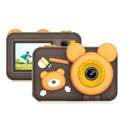 D32 2-inch Screen Children Camera Rechargeable HD Dual Lens Camera Toy with Silicone Cover and Tripod - Brown - 1