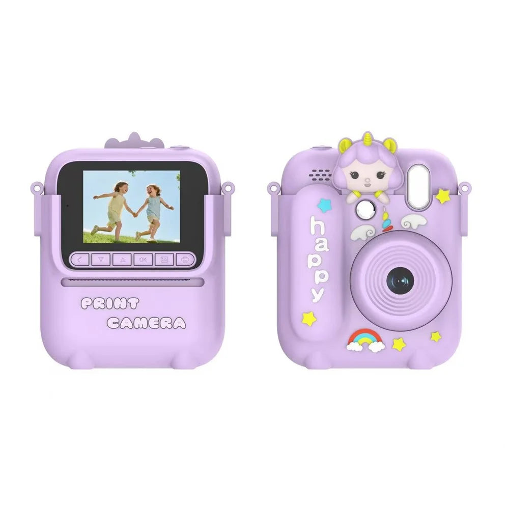 Z700 2.4 Inch Kids Camera Instant Print Gifts with Unicorn Silicone Case 1080P Kids Digital Camera Toys (No Card) - Purple - 1