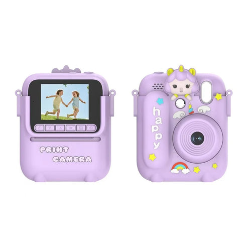 Z700 2.4 Inch Kids Camera Instant Print Gifts with Unicorn Silicone Case 1080P Kids Digital Camera Toys (No Card) - Purple - 1