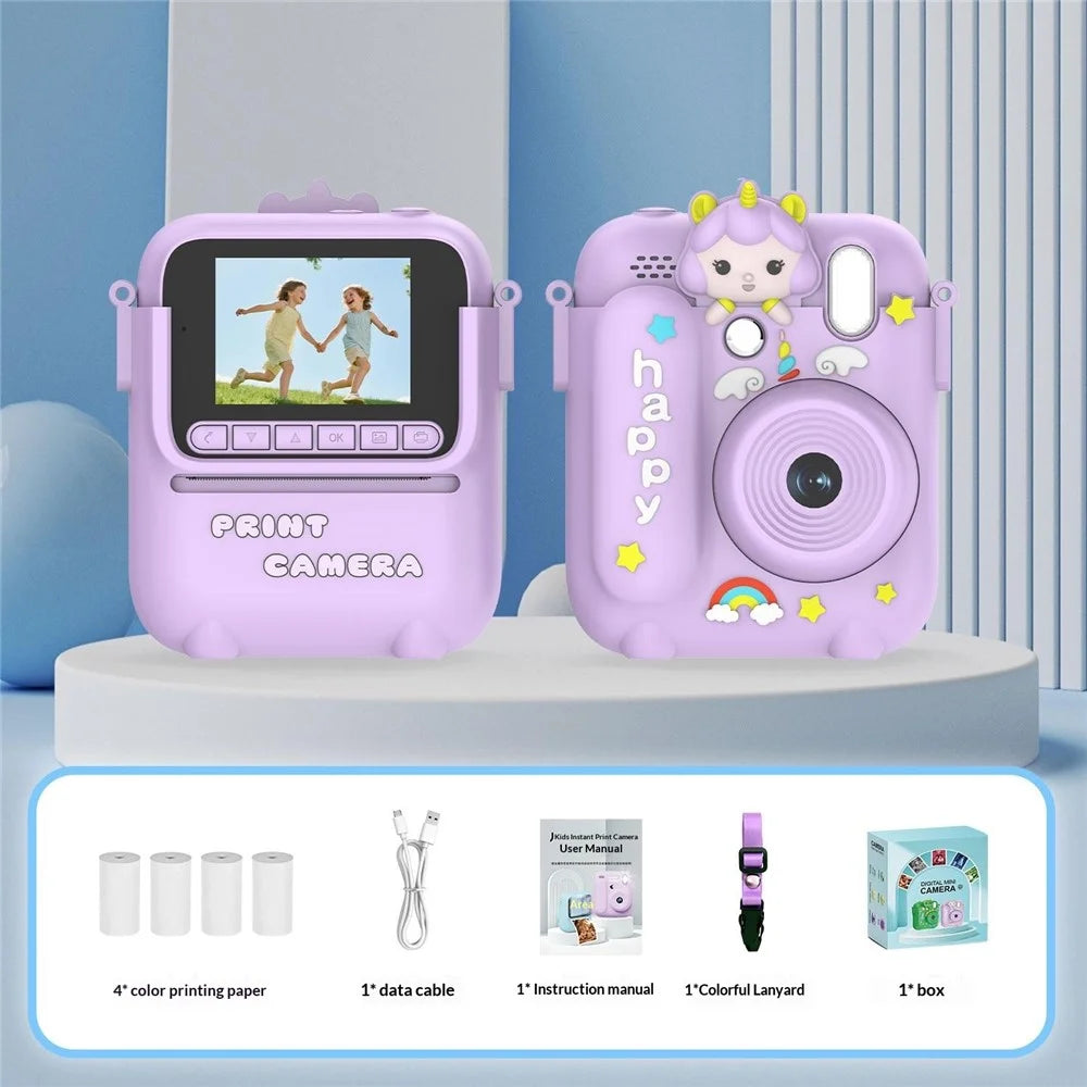 Z700 2.4 Inch Kids Camera Instant Print Gifts with Unicorn Silicone Case 1080P Kids Digital Camera Toys (No Card) - Purple - 2