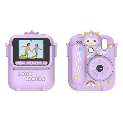 Z700 2.4 Inch Kids Camera Instant Print Gifts with Unicorn Silicone Case 1080P Kids Digital Camera Toys with 32G Memory Card + Card Reader - Purple - 1