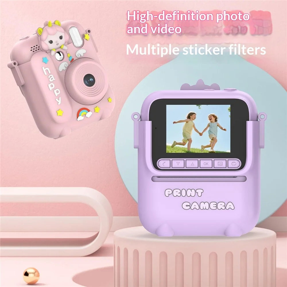 Z700 2.4 Inch Kids Camera Instant Print Gifts with Unicorn Silicone Case 1080P Kids Digital Camera Toys with 32G Memory Card + Card Reader - Purple - 3