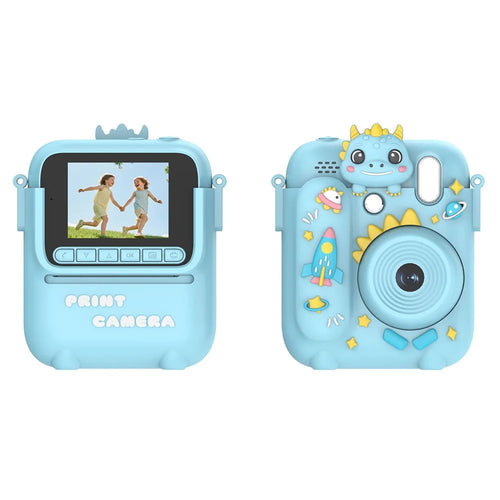 Z700 2.4 Inch Kids Camera Instant Print Gifts with Dinosaur Silicone Case 1080P Kids Digital Camera Toys (No Card) - Blue - 1