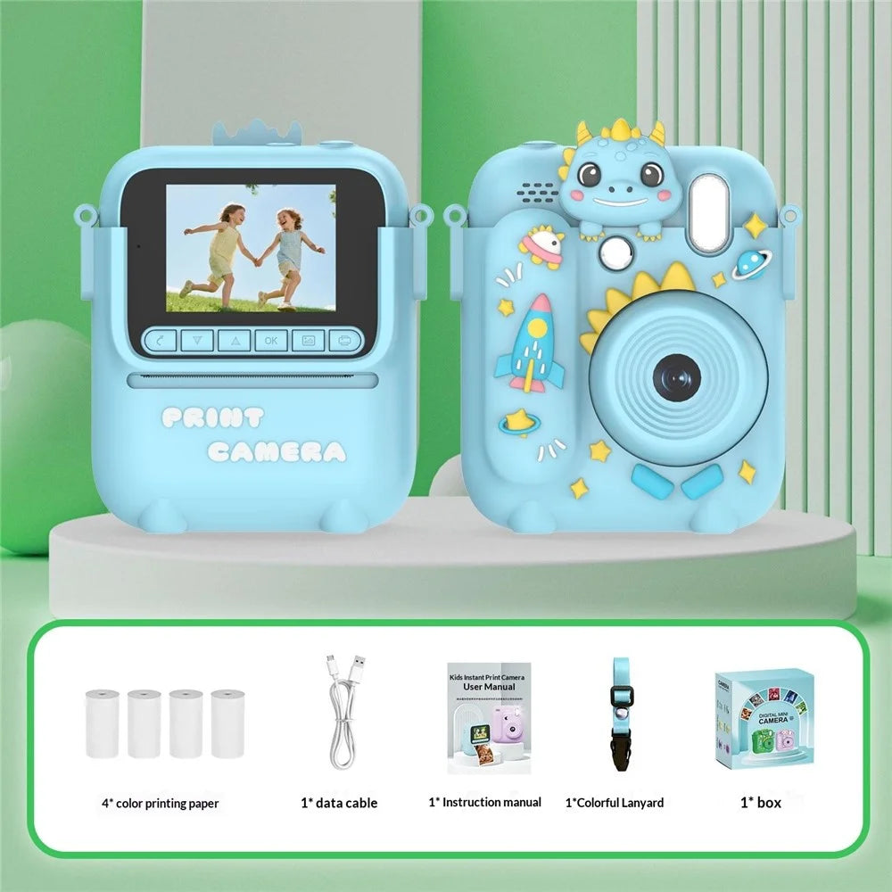 Z700 2.4 Inch Kids Camera Instant Print Gifts with Dinosaur Silicone Case 1080P Kids Digital Camera Toys (No Card) - Blue - 2