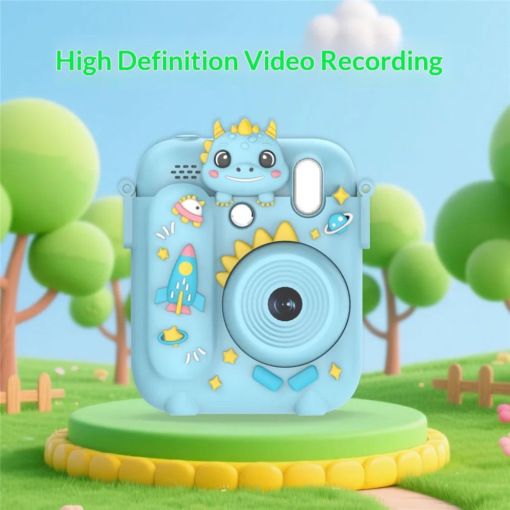 Z700 2.4 Inch Kids Camera Instant Print Gifts with Dinosaur Silicone Case 1080P Kids Digital Camera Toys (No Card) - Blue - 3