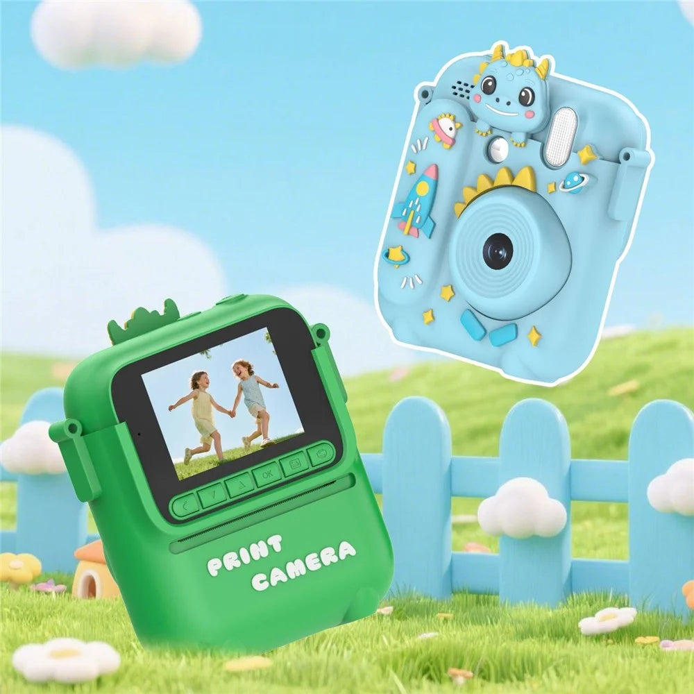 Z700 2.4 Inch Kids Camera Instant Print Gifts with Dinosaur Silicone Case 1080P Kids Digital Camera Toys (No Card) - Blue - 5