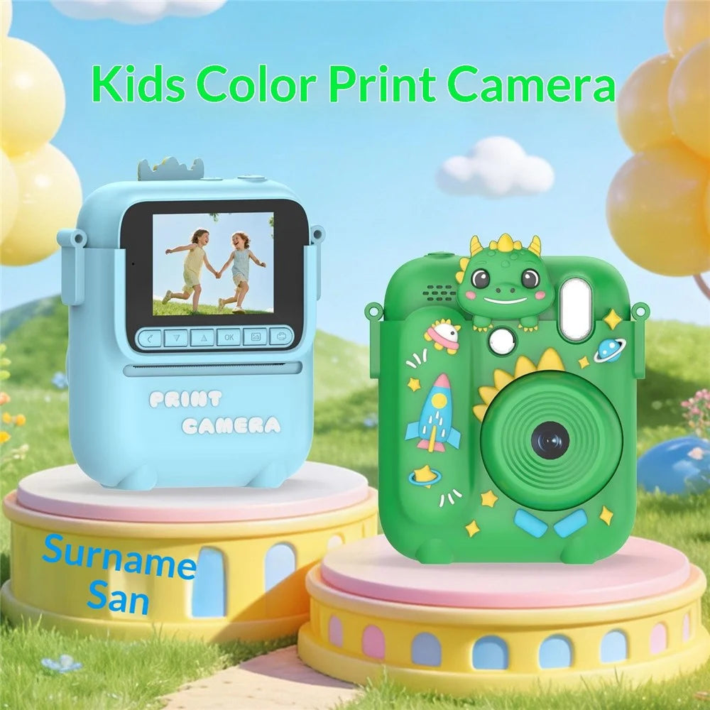 Z700 2.4 Inch Kids Camera Instant Print Gifts with Dinosaur Silicone Case 1080P Kids Digital Camera Toys (No Card) - Blue - 6