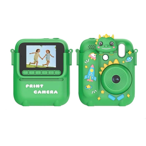 Z700 2.4 Inch Kids Camera Instant Print Gifts with Dinosaur Silicone Case 1080P Kids Digital Camera Toys with 32G Memory Card + Card Reader - Green - 1