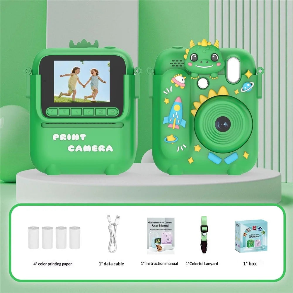 Z700 2.4 Inch Kids Camera Instant Print Gifts with Dinosaur Silicone Case 1080P Kids Digital Camera Toys with 32G Memory Card + Card Reader - Green - 2