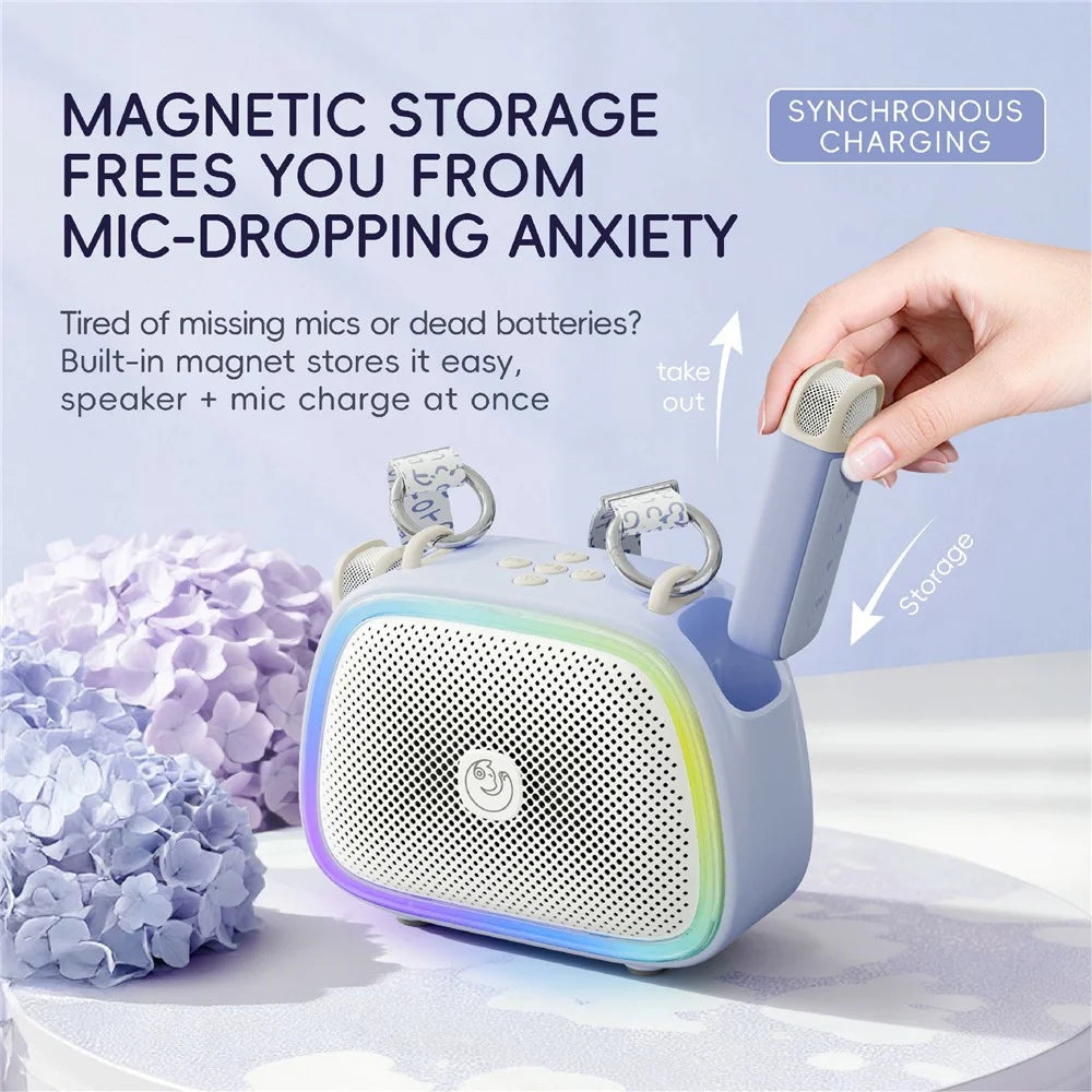 C22 Wireless Karaoke Speaker with 2 Magnetic Microphones Bluetooth-compatible 5.1 Portable KTV System with RGB Light - White - 4