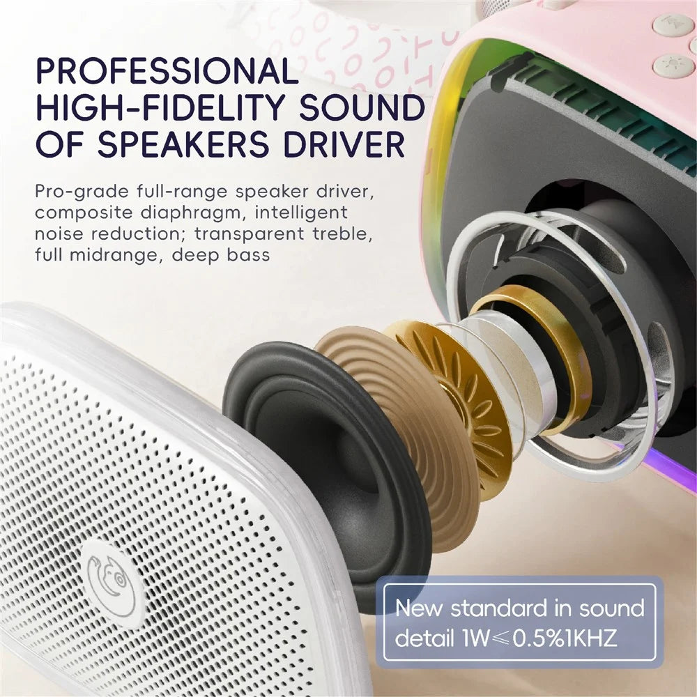 C22 Wireless Karaoke Speaker with 2 Magnetic Microphones Bluetooth-compatible 5.1 Portable KTV System with RGB Light - White - 7