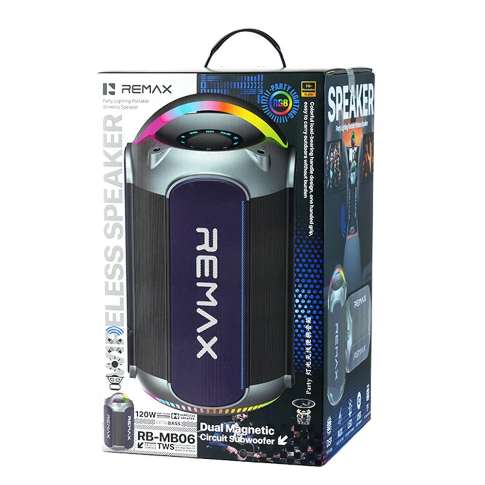REMAX RB-MB06 Wireless Portable Speaker Dual Magnetic Circult Subwoofer with Microphone for Outdoor Party - Black - 3