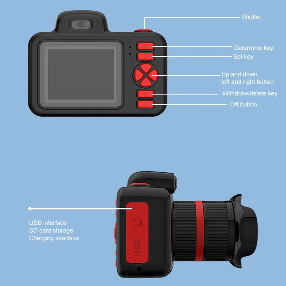 HEEI D31 2.0 inch Screen Kids Camera Rechargeable HD Dual Lens Digital Camera Camcorder - 6