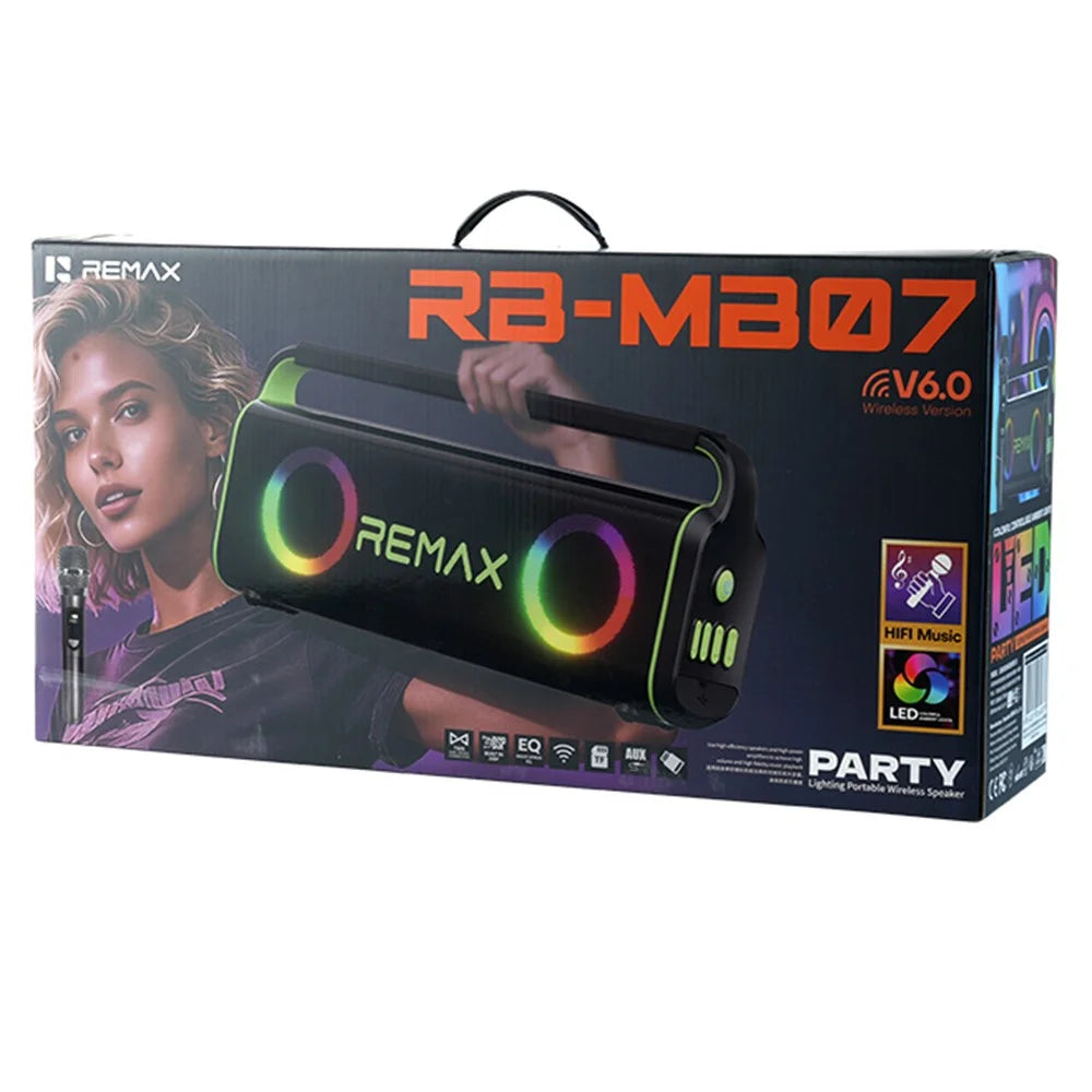 REMAX RB-MB07 Portable Wireless Party Speaker LED Light Bluetooth-Compatible Speaker with Microphone - Black - 3