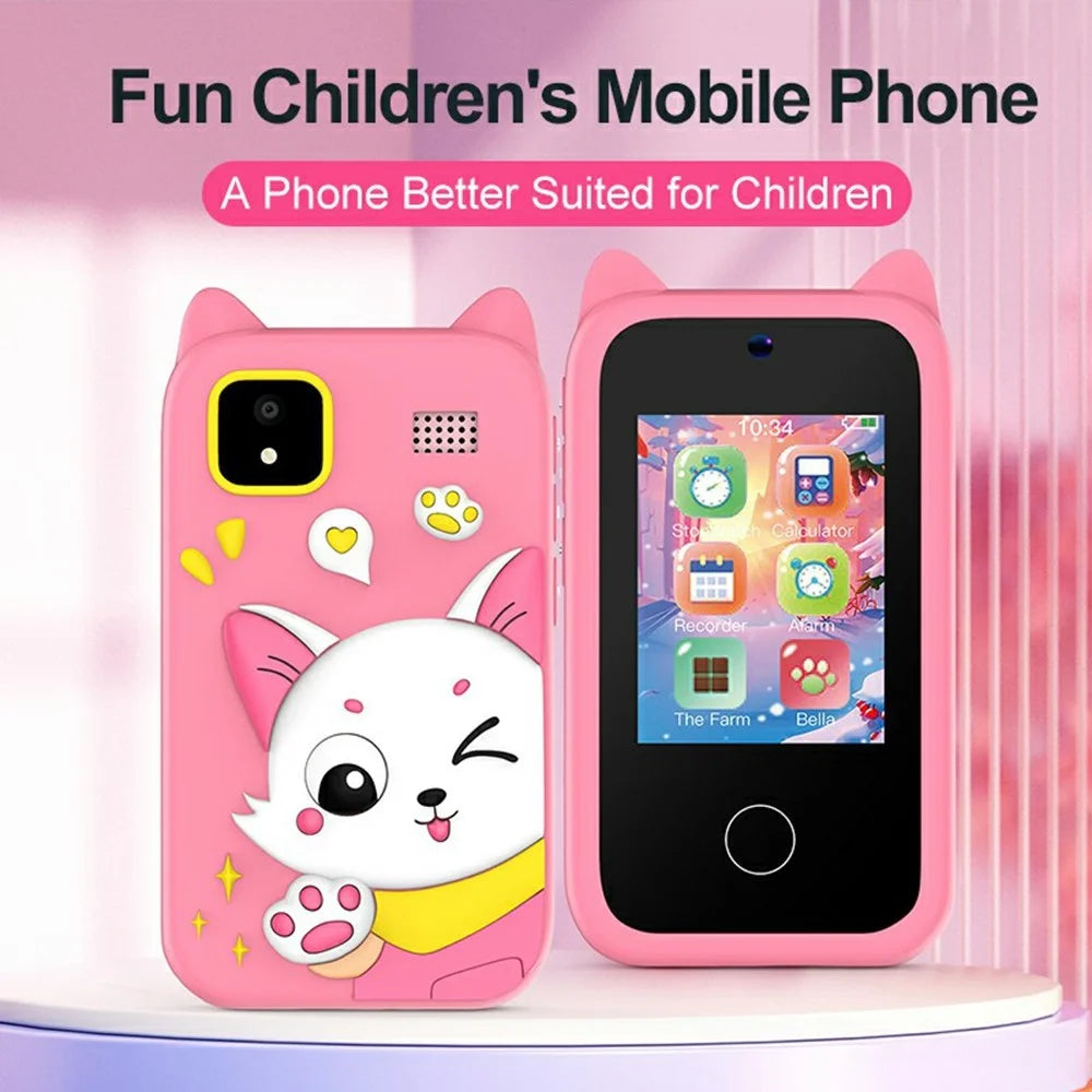 D13 Kids Smart Phone 2.8 Inch IPS Touchscreen Dual Camera 1080P Video Recording Educational Toy Phone - Pink Cat - 4