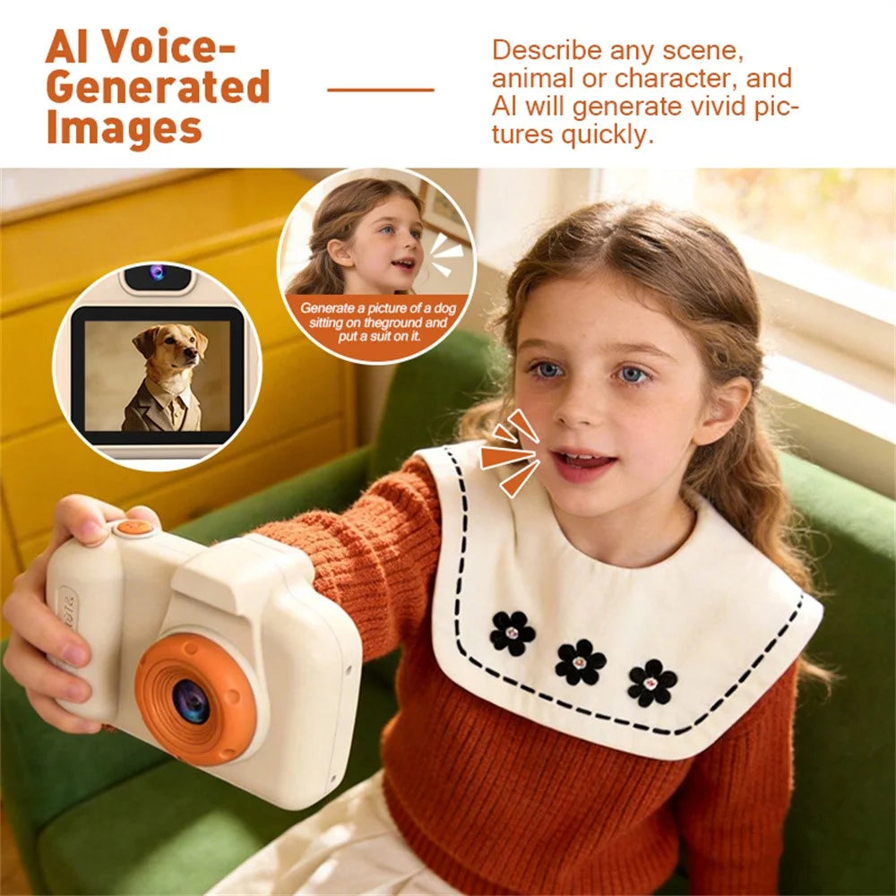 AI01 Smart AI Kids Camera with Dual Lens 2.4 Inch IPS Screen Educational Learning Toy for Boys Girls - Yellow - 5