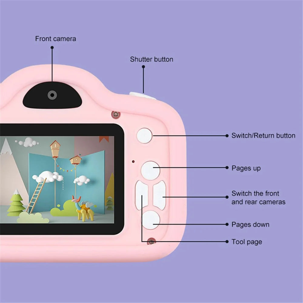 A15 Cartoon Pig 2.0 inch Screen Kids Camera Rechargeable HD Dual Lens Digital Camera Toy - Pink - 5