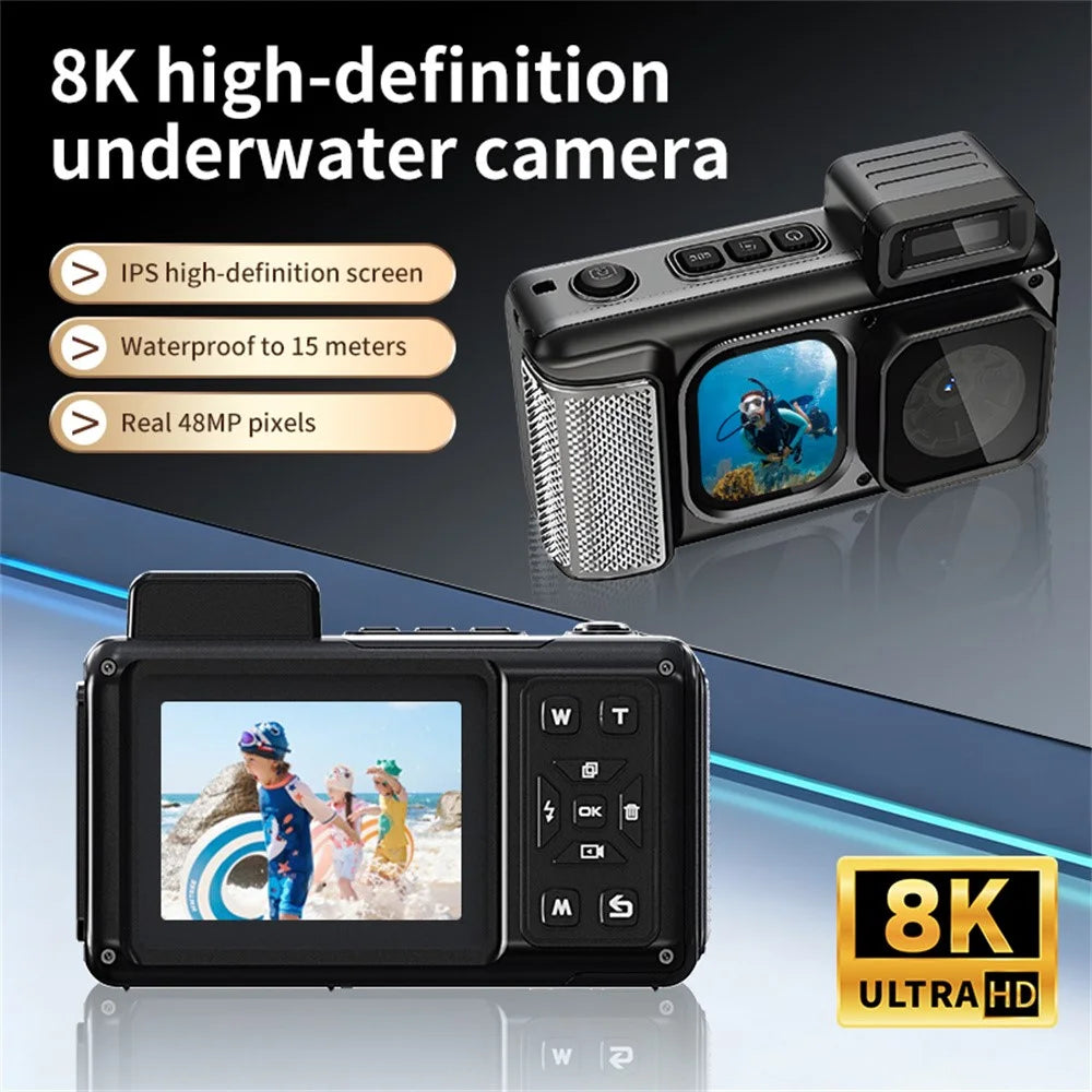 D80 8K 15m Underwater Waterproof Camera 2.83 + 2.01 inch Dual IPS Screen Camera for Diving - Black - 3