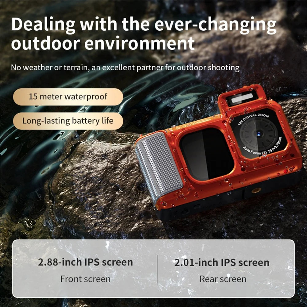D80 8K 15m Underwater Waterproof Camera 2.83 + 2.01 inch Dual IPS Screen Camera for Diving - Black - 5