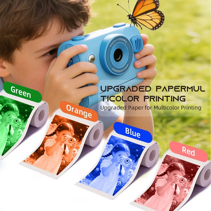 D103 2.4 Inch Kids Digital Camera 1080P IPS Screen Dual Lens Instant Thermal Print Camera Gift - Blue - 3