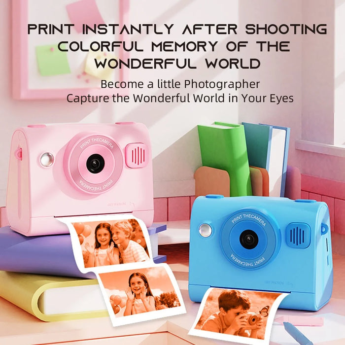 D103 2.4 Inch Kids Digital Camera 1080P IPS Screen Dual Lens Instant Thermal Print Camera Gift - Blue - 4