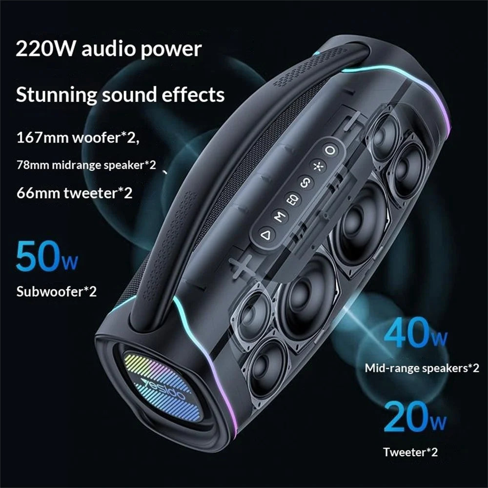 YESIDO YSW46 220W Bluetooth-compatible 5.3 Speaker RGB Outdoor Portable Wireless Speaker with Microphone - Black - 6