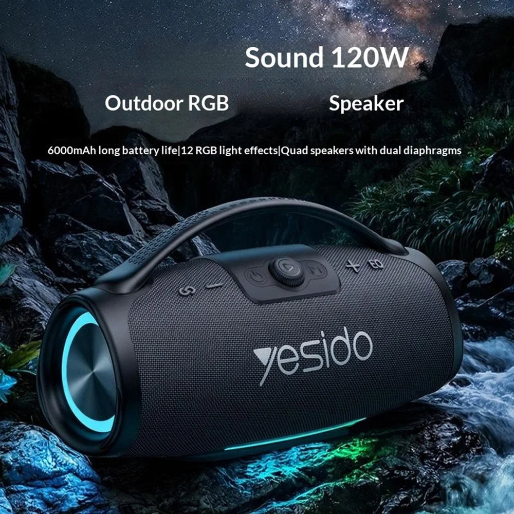 YESIDO YSW45 120W Bluetooth-compatible 5.0 Wireless Speaker RGB Lights Outdoor Portable Speaker with Microphone - Black - 3