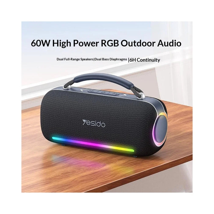 YESIDO YSW43 60W Portable Bluetooth-compatible Speaker with RGB Lights IPX5 Waterproof Wireless Subwoofer with Handle for Outdoor Party - Black - 2