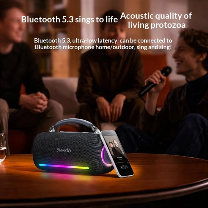 YESIDO YSW43 60W Portable Bluetooth-compatible Speaker with RGB Lights IPX5 Waterproof Wireless Subwoofer with Handle for Outdoor Party - Black - 3
