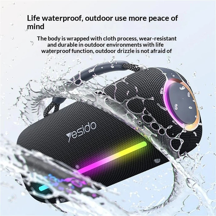 YESIDO YSW43 60W Portable Bluetooth-compatible Speaker with RGB Lights IPX5 Waterproof Wireless Subwoofer with Handle for Outdoor Party - Black - 5