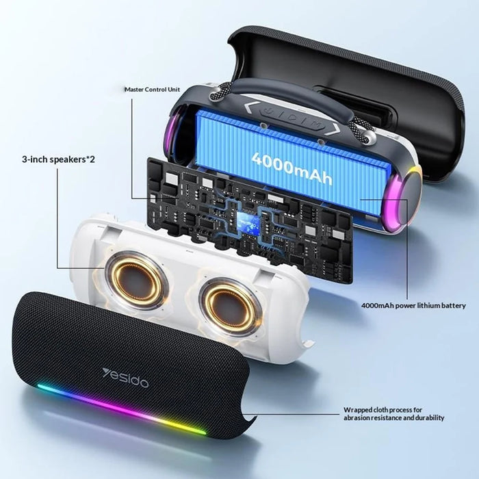 YESIDO YSW43 60W Portable Bluetooth-compatible Speaker with RGB Lights IPX5 Waterproof Wireless Subwoofer with Handle for Outdoor Party - Black - 6