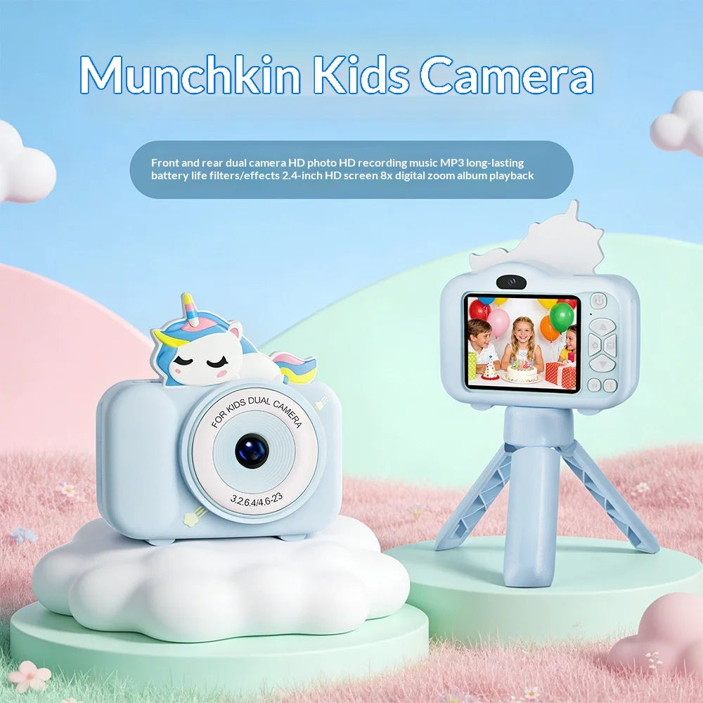 S2 Kids Camera with Tripod 2.4 Inch IPS Screen Dual Lens Camera Built-in Educational Games for Children Photography - Pink Unicorn - 3
