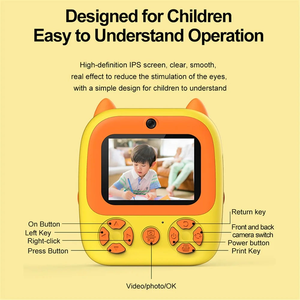 D8 Dual-Lens Children Video Camera Kid's Educational Toy Supporting 128GB Memory Card - Yellow - 5