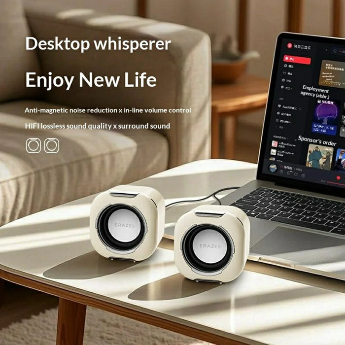 ERAZER A300 1 Pair 2.0 Wired Computer Speakers 6W USB Powered Desktop Audio System Portable Speakers for PC Laptop (Invested By Lenovo) - Beige - 2