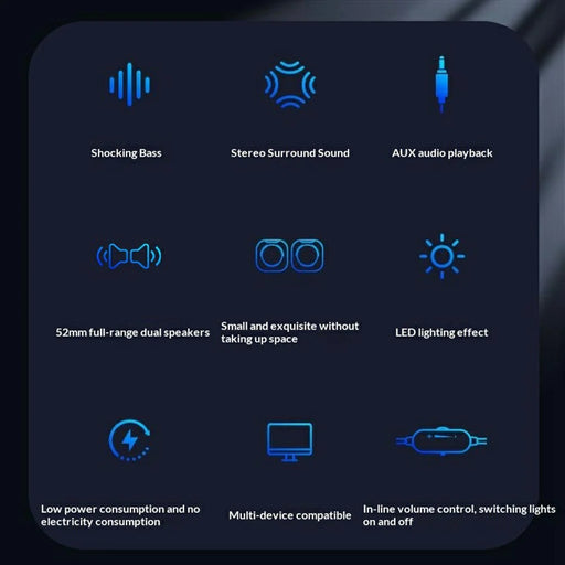 ERAZER A300Pro 1 Pair Desktop Computer Speakers 2.0 Wired LED USB Powered Gaming Speakers for PC Laptop (Invested By Lenovo) - Black - 2