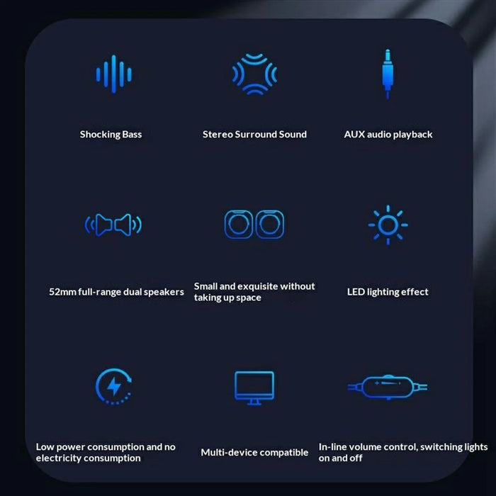 ERAZER A300Pro 1 Pair Desktop Computer Speakers 2.0 Wired LED USB Powered Gaming Speakers for PC Laptop (Invested By Lenovo) - Black - 2