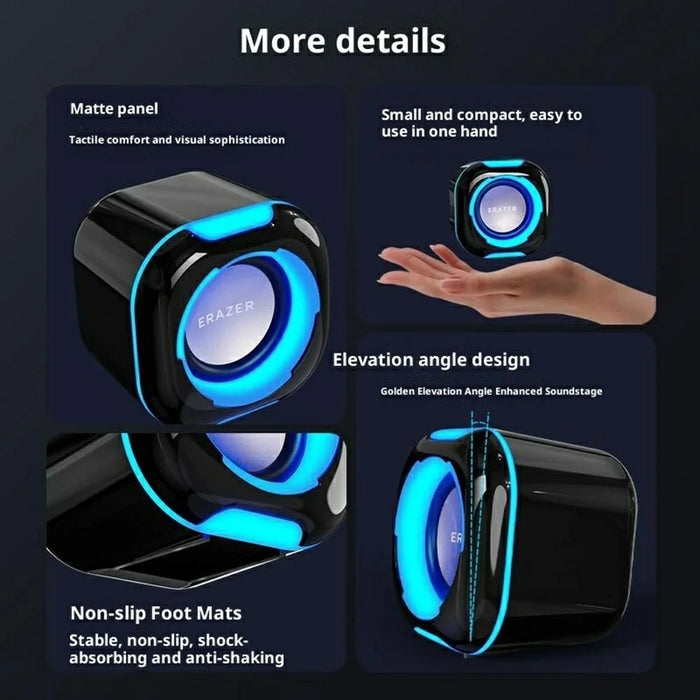 ERAZER A300Pro 1 Pair Desktop Computer Speakers 2.0 Wired LED USB Powered Gaming Speakers for PC Laptop (Invested By Lenovo) - Black - 6