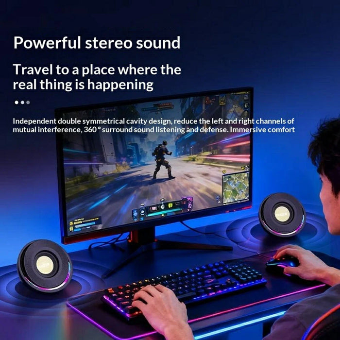 ERAZER A500 1 Pair Desktop 2.0 PC Speakers RGB Bluetooth-compatible USB Wired Computer 10W Audio Speakers (Invested By Lenovo) - Black - 3