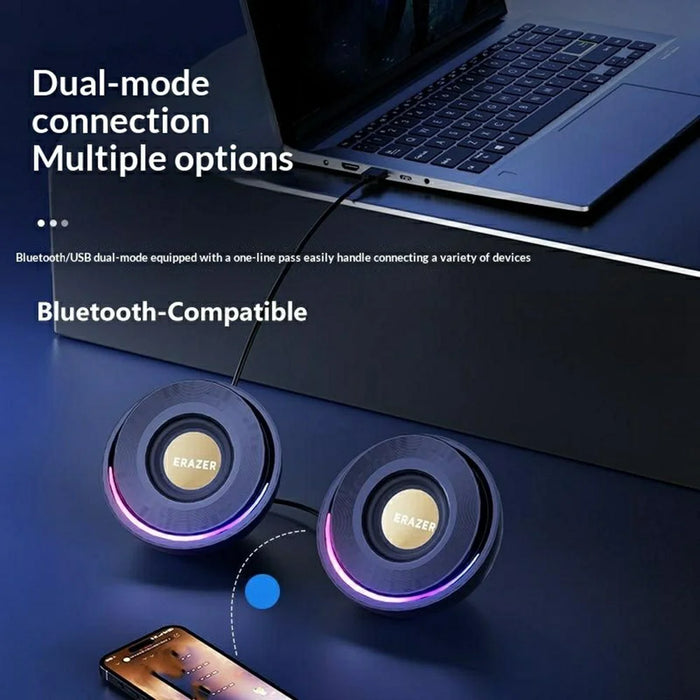 ERAZER A500 1 Pair Desktop 2.0 PC Speakers RGB Bluetooth-compatible USB Wired Computer 10W Audio Speakers (Invested By Lenovo) - Black - 6