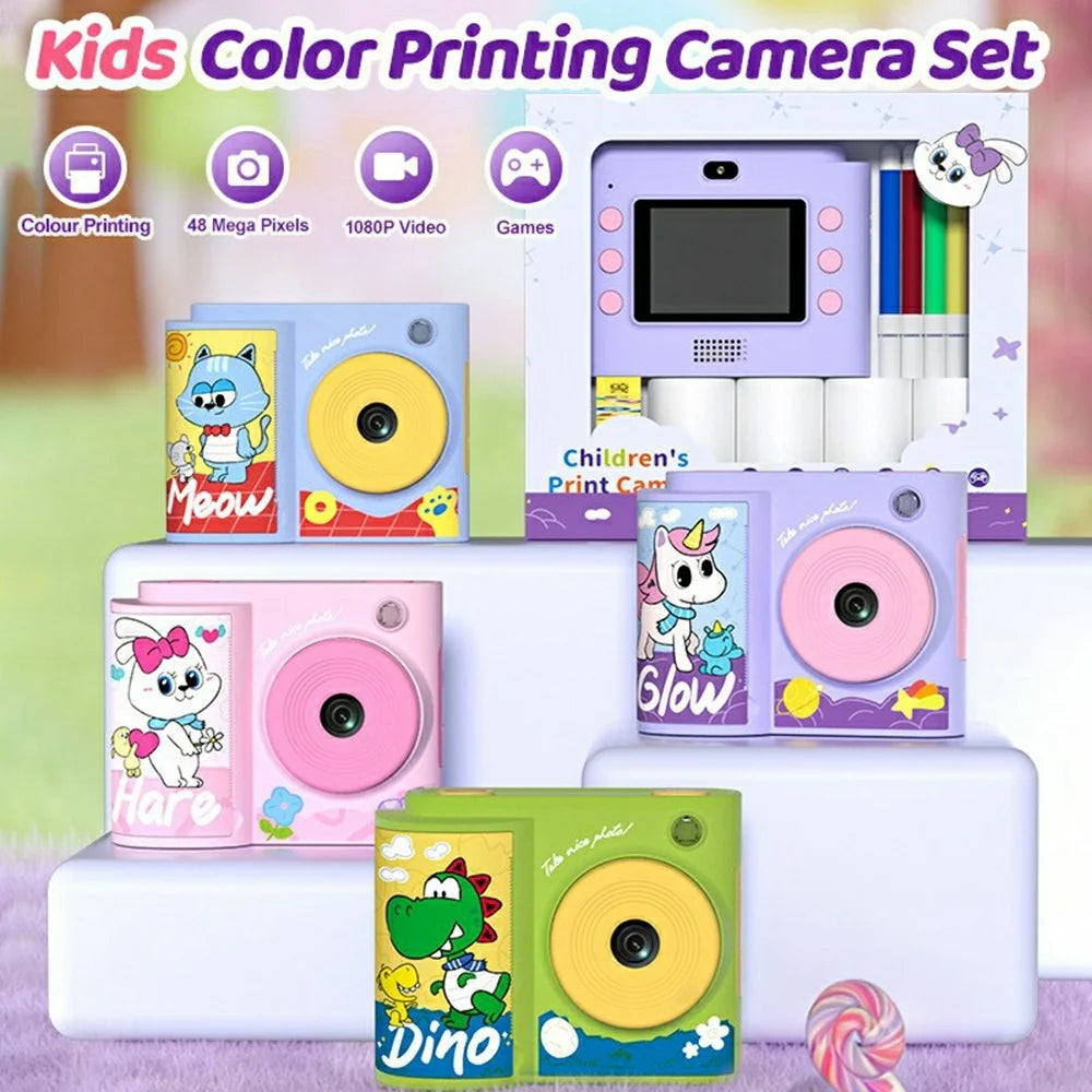 L8 Kids Instant Printing Camera 48MP HD 2.4 Inch Screen DIY Photo Thermal Printing Camera with Thermal Paper Set - Purple - 2