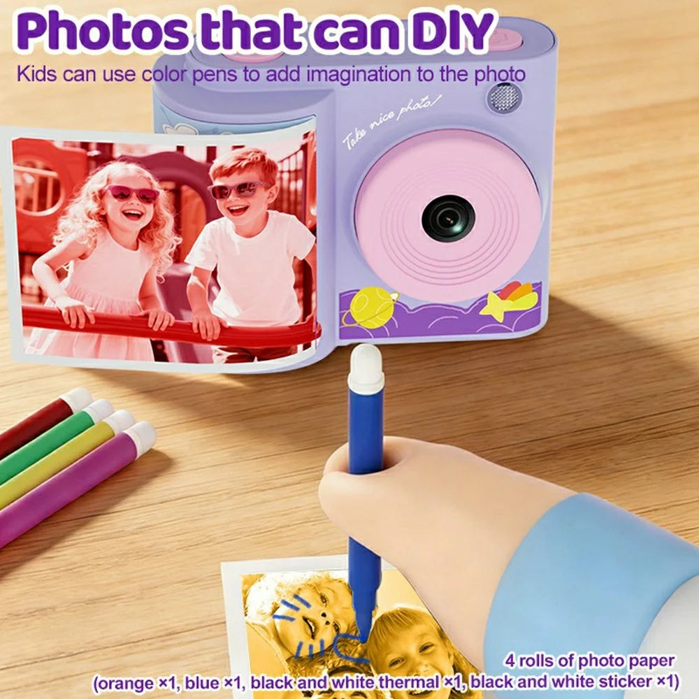L8 Kids Instant Printing Camera 48MP HD 2.4 Inch Screen DIY Photo Thermal Printing Camera with Thermal Paper Set - Purple - 4