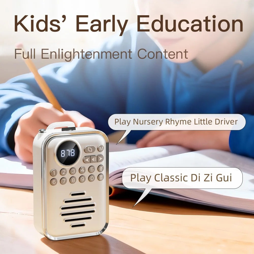 Portable Bluetooth-Compatible 5.3 Speaker with FM Radio Clip-on TF Card Wireless Mini Radio for Kids Seniors - White - 4