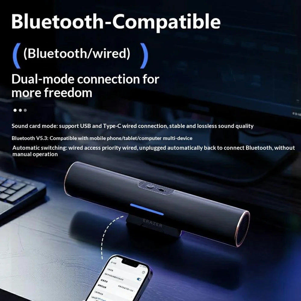 ERAZER K29 Hidden Clip Desktop Speaker Bluetooth-compatible 5.3 Dual Mode 6W Wired Speaker for PC Gaming (Invested By Lenovo) - Black - 3