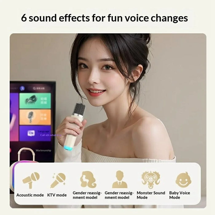 ERAZER K20 Wireless Karaoke Speaker with Dual Mic Bluetooth-compatible 5.4 5W RGB Light Portable Speaker for Home KTV Party (Invested By Lenovo) - Beige - 6