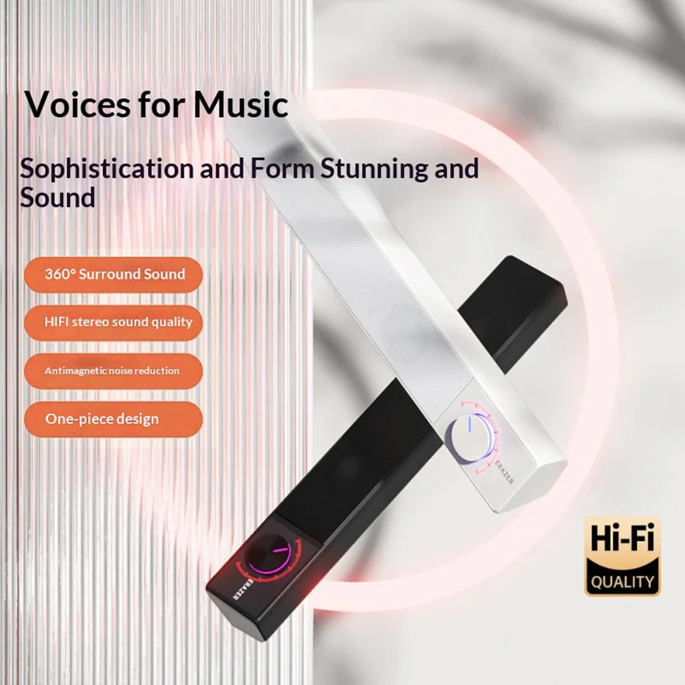 ERAZER A101 Desktop Wired Speaker HiFi Sound Portable 52mm Dual Drivers USB Powered Soundbar - White - 2