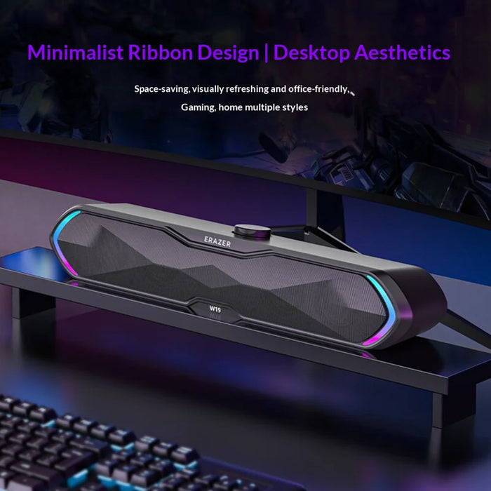 ERAZER W19 USB Wired/Bluetooth-compatible 5.3 Dual Mode Desktop Speaker 6W RGB Gaming Soundbar for PC Laptop - Black - 3